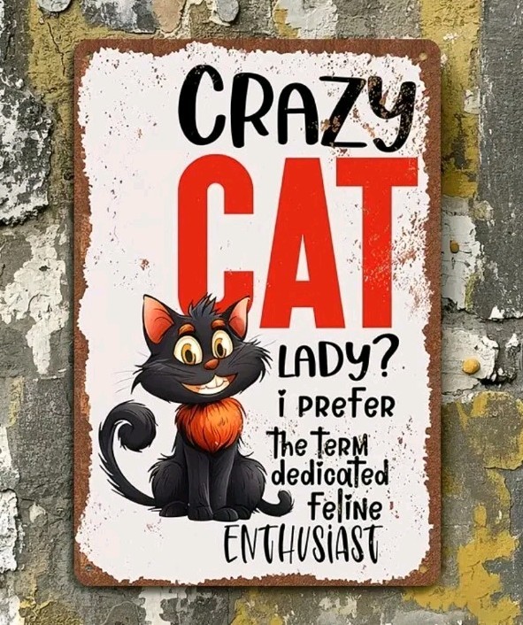 Crazy Cat Lady Metal Sign 8×12 Funny Feline Enthusiast Vintage Wall Decor
