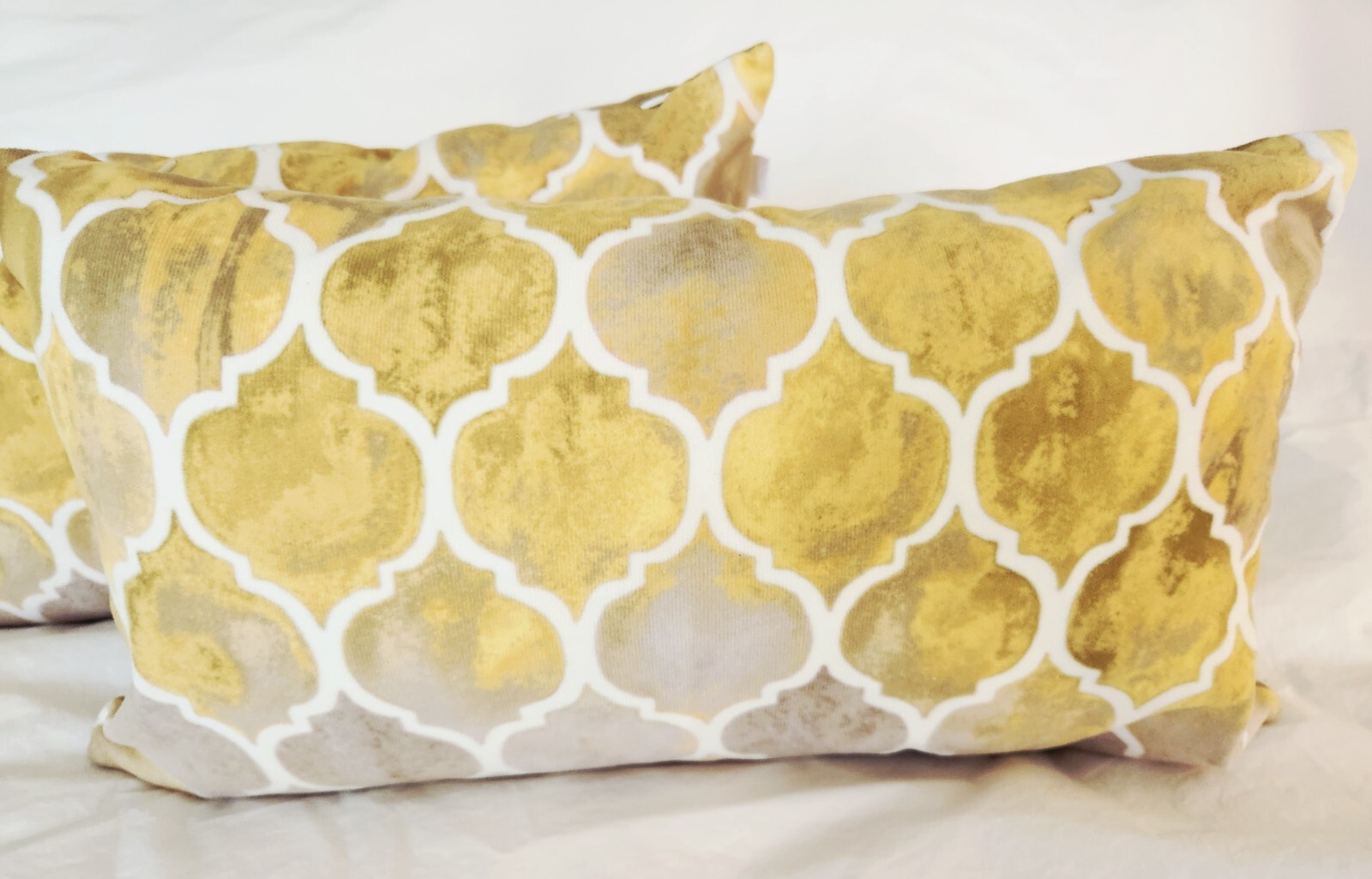 2-Pc CaliTime Home Decor Throw Pillows Yellow Gray Geometric Colorful 12″×20″