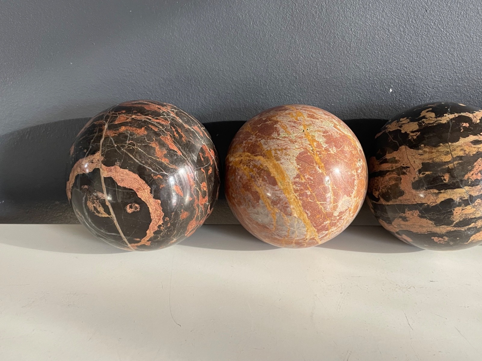 Set of 6 Polished Marble Stone Spheres 4” Decorative Orbs Natural Veined Art Dis