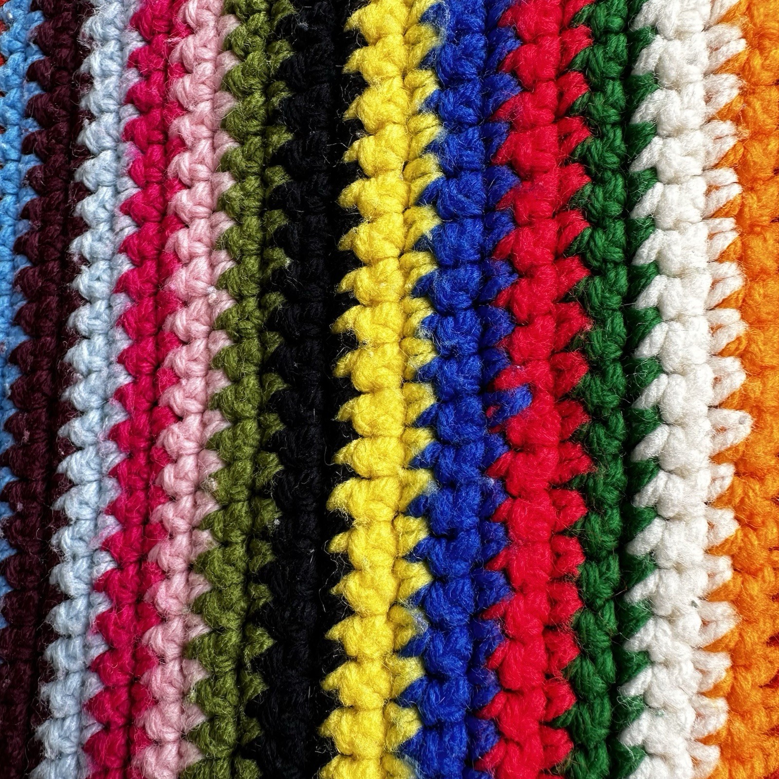 Handmade Crochet Afghan Throw Blanket Multicolor Rainbow Striped Blue Fringe