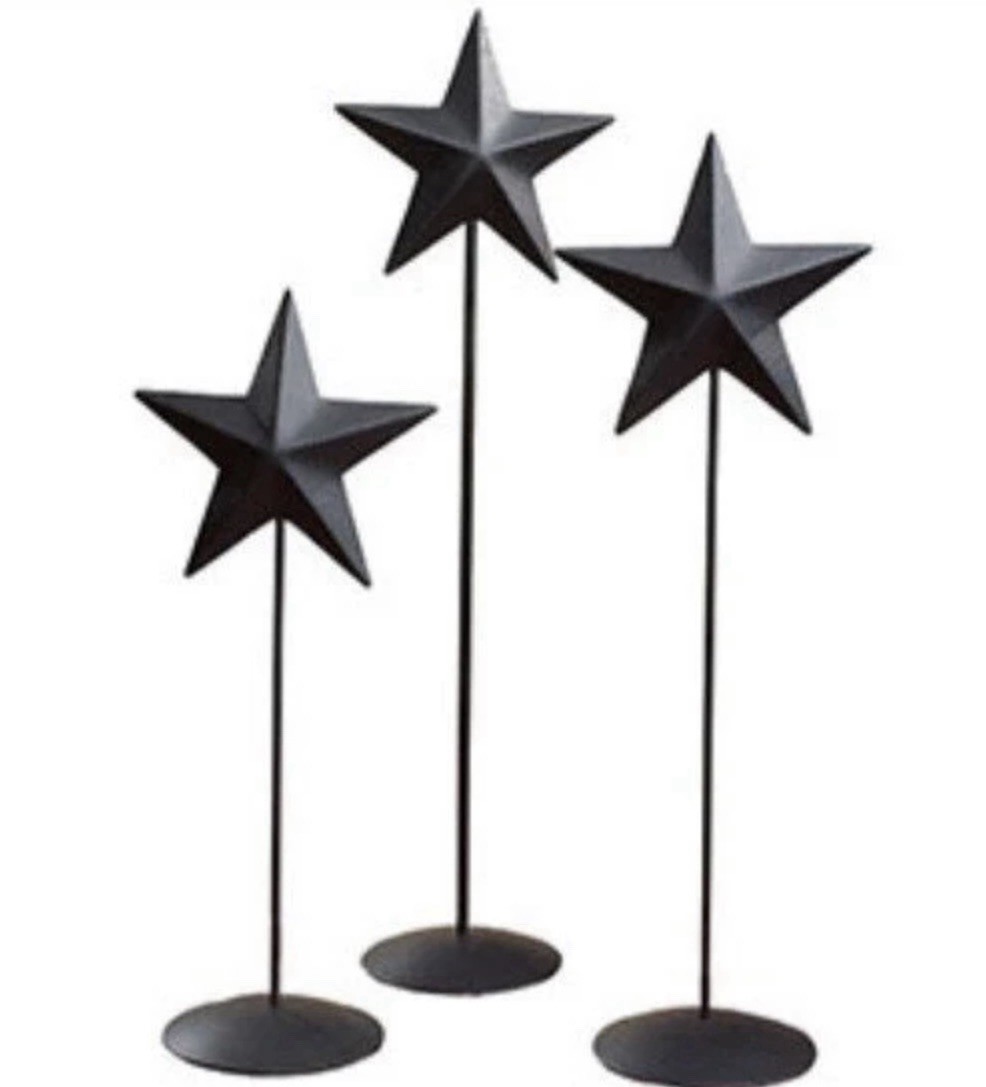 Primitive Country Farmhouse Set 3 Black Star Pedestal NEW