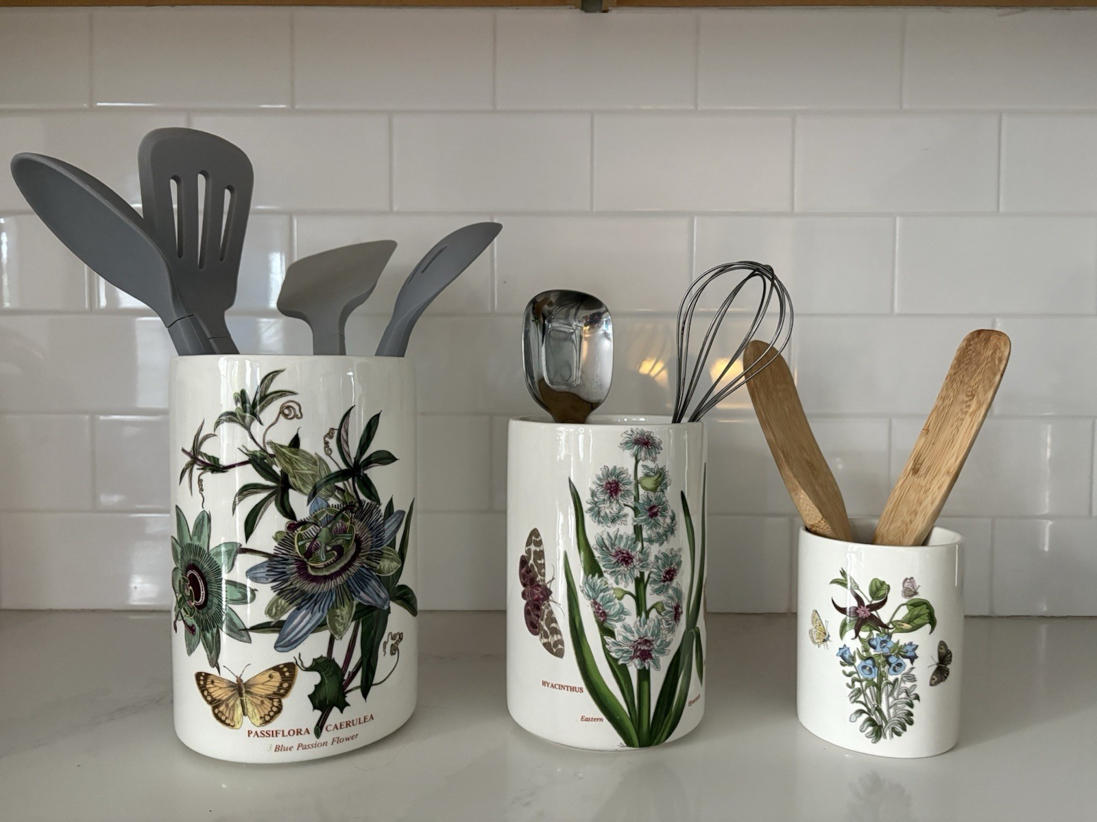 PORTMEIRION 7″-6”-4″- 3pc Set Utensil Containers Vases (w/o Lid) Botanic Garden