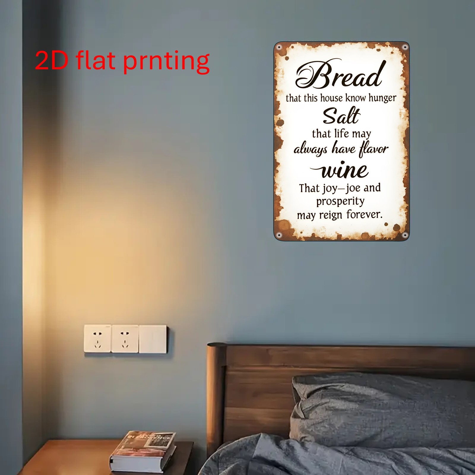 Vintage Metal Wall Art Sign “Bread, Salt, And Wine” 20.32X30.48 Cm