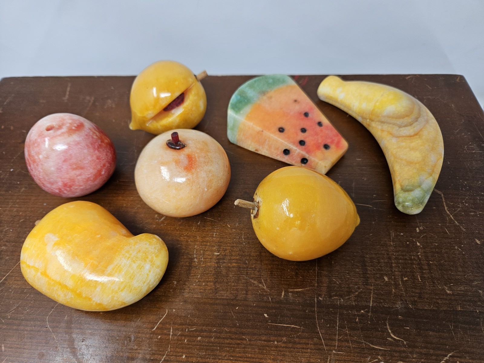 Vintage MCM Alabaster Stone Fruit 7 Piece Lot