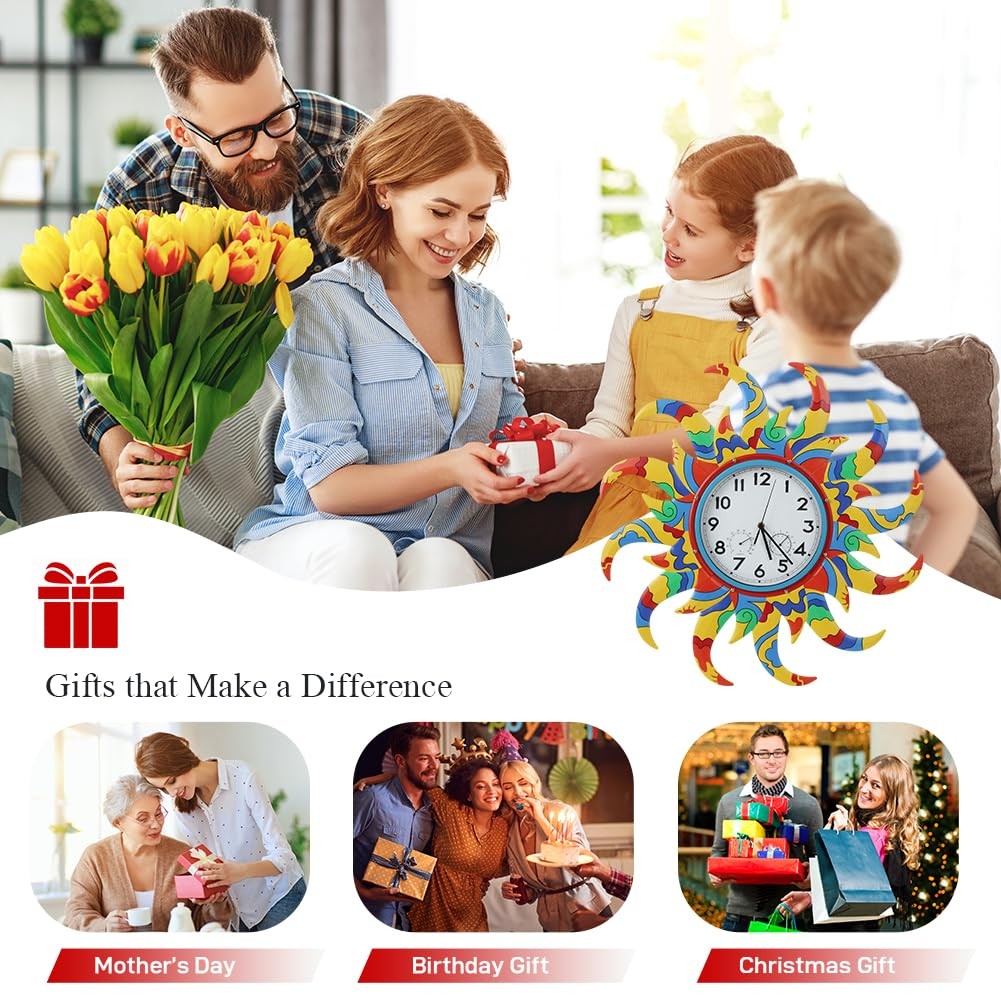 24 Inch Outdoor Clock Silent Non-Ticking, Outdoor Wall Clock with Thermometer