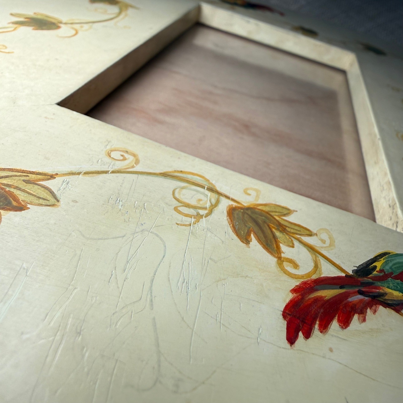 Hand Painted Rooster Vine Wooden Picture Frame Rustic Farmhouse 10in