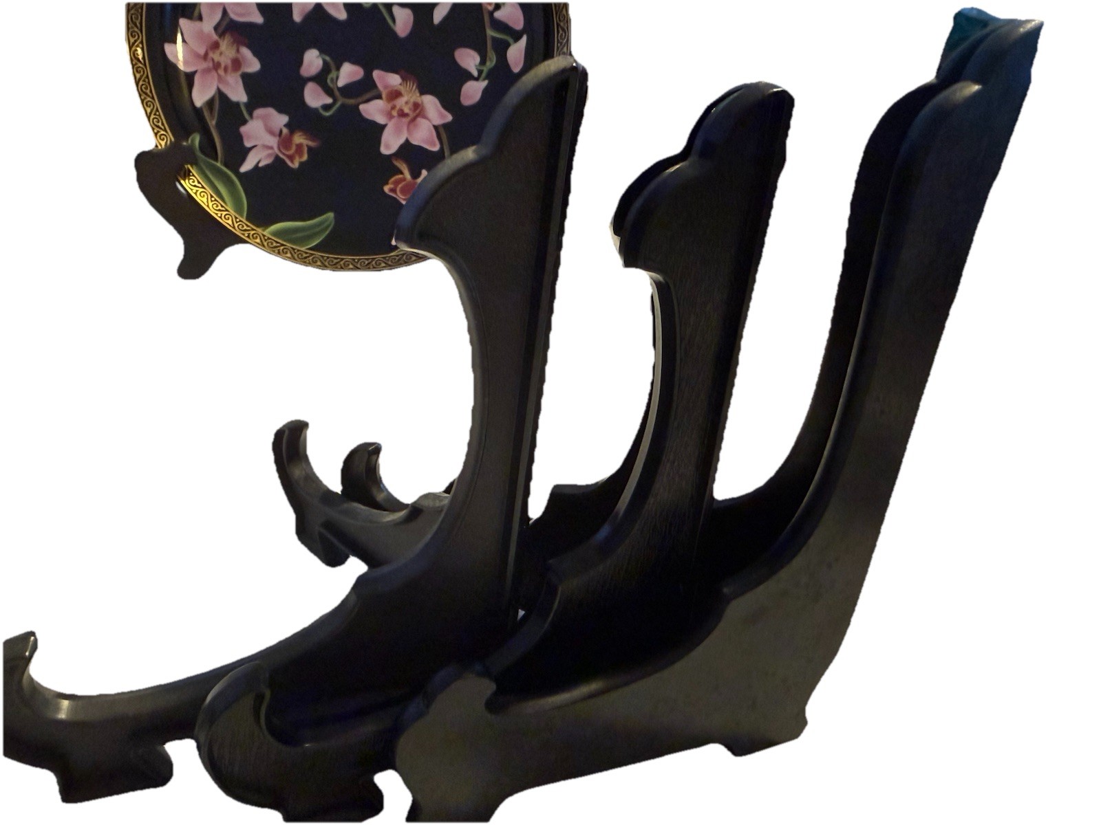 3 Black Display Easels, 2 Plastic 5.5”, 1 Wood 6.5”
