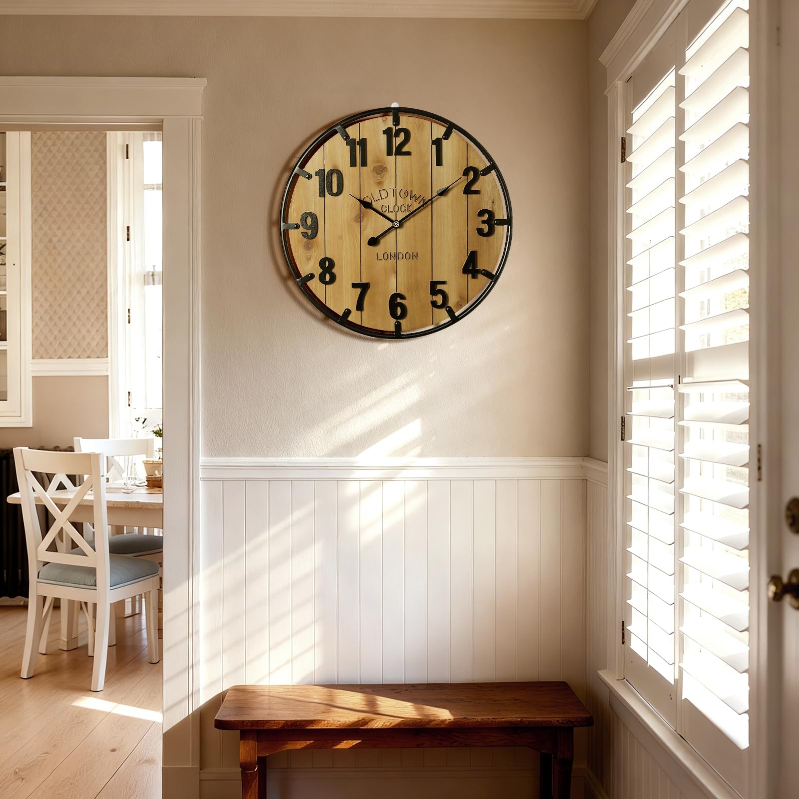 Farmhouse 24 Inch Extra Large Decorative Wall Clock with Metal Circle, Oversi