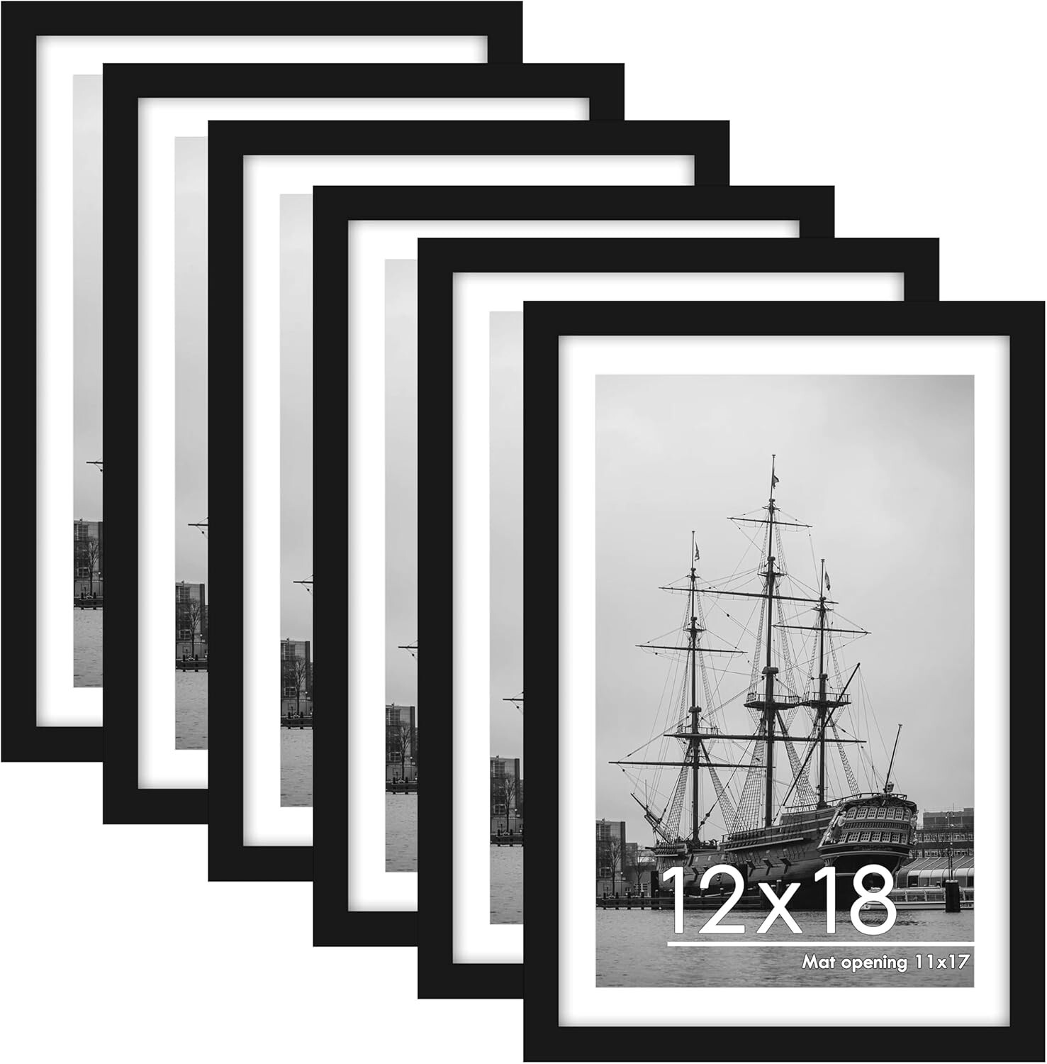 12×18 Picture Frame Set of 6, Display Pictures 11×17/12×18 with/without Mat