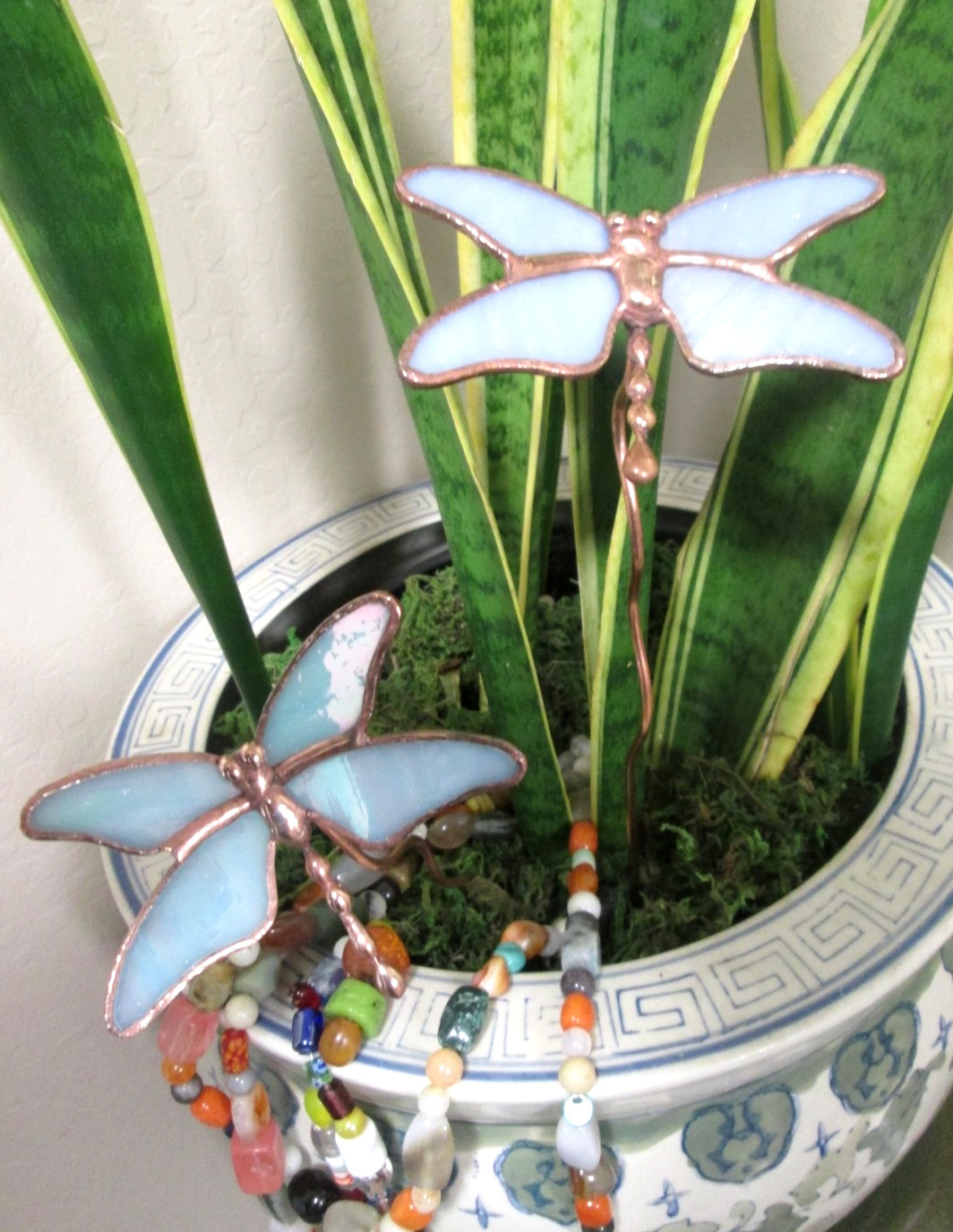 Stained Glass Dragonfly Garden Stakes (x2) Suncatcher Floral Decor Gifts