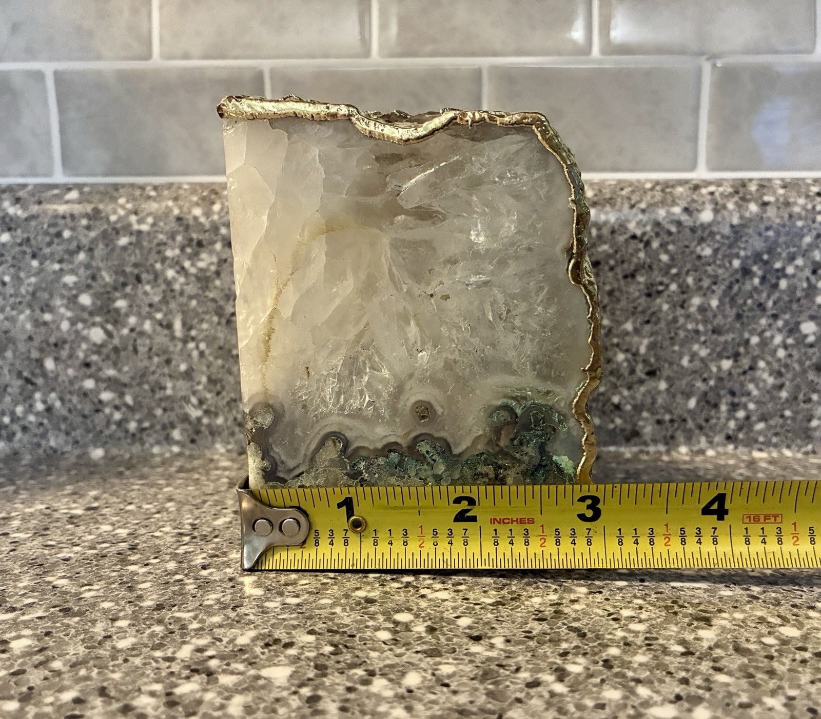 Natural Polished Agate Gold Plated Finish Single Bookend 3 Lb 12.6 Ounce