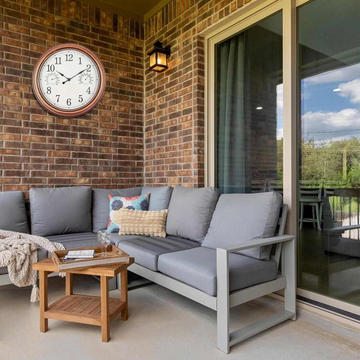 12Inch Outdoor Clocks Plastic Waterproof Wall Clock with Temperature & Humidity