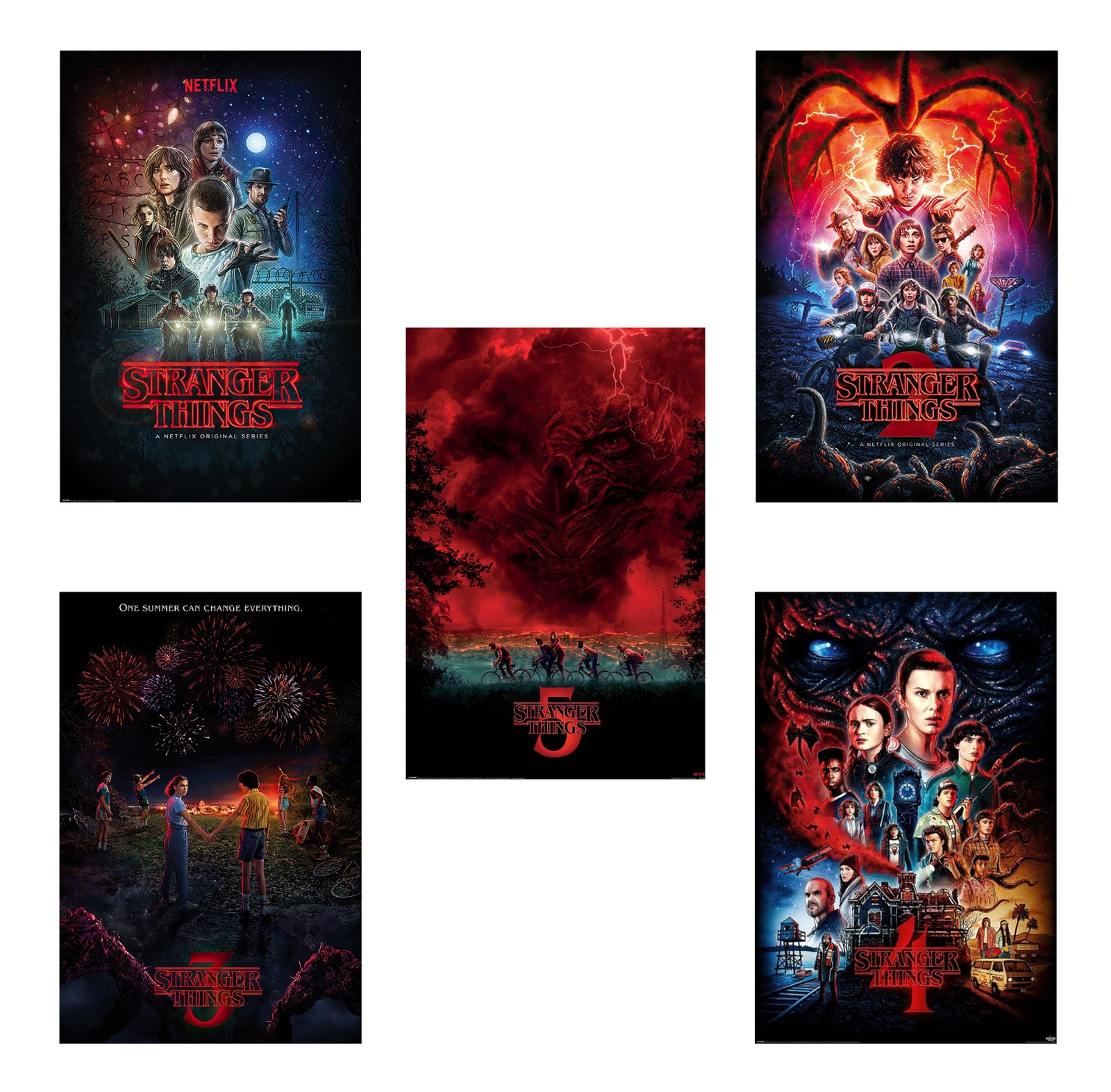Stranger Things – Seasons 1, 2, 3, 4 & 5 – TV Show Poster Set (Regular Styles 3)