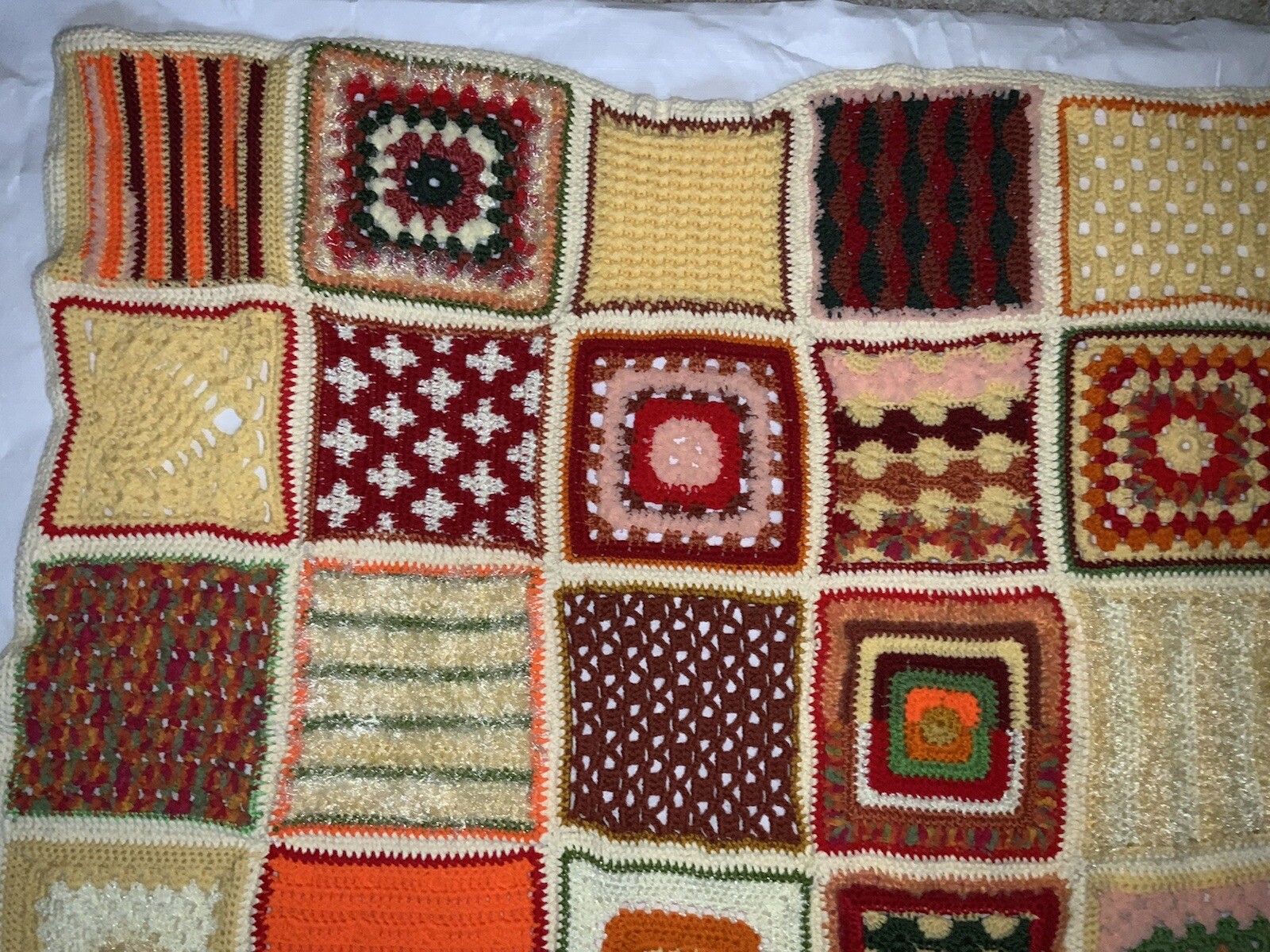 Boho Retro HandMade Crochet Knit Granny Square Afghan Throw Lap Blanket 38”x47”