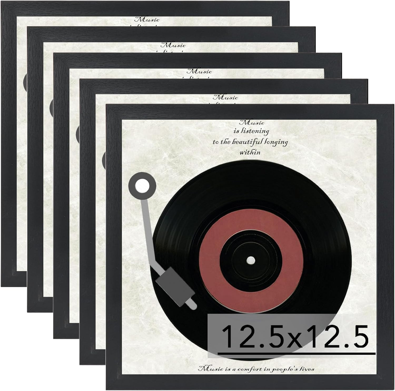 5 Pack Vinyl Record Frames 12×12 LP Album Cover Wall Display 12.5×12.5 Black