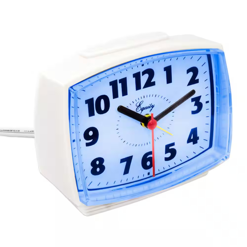 NEW Durable Tall Electrical Analog White Alarm Clock 3in with Backlight Quartz
