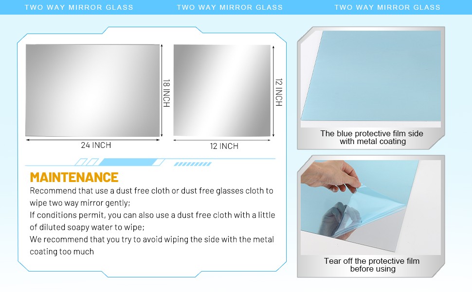 3 Pcs Two Way Mirror Glass, 18x24x0.04 Inch Acrylic Infinity See