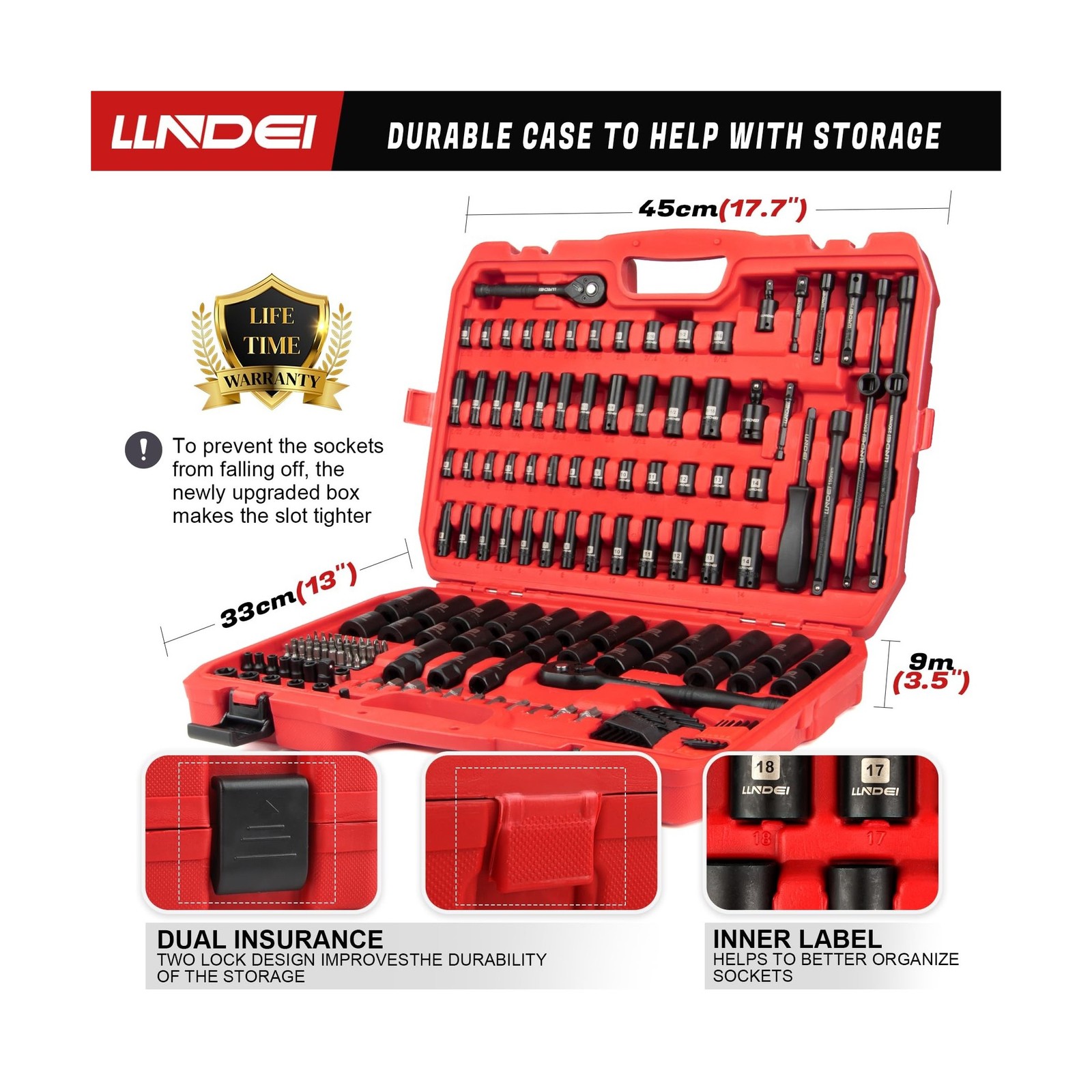 LLNDEI 1/4 & 3/8 Inch Drive Impact Socket Set, 186 Pieces Metric and Standard…