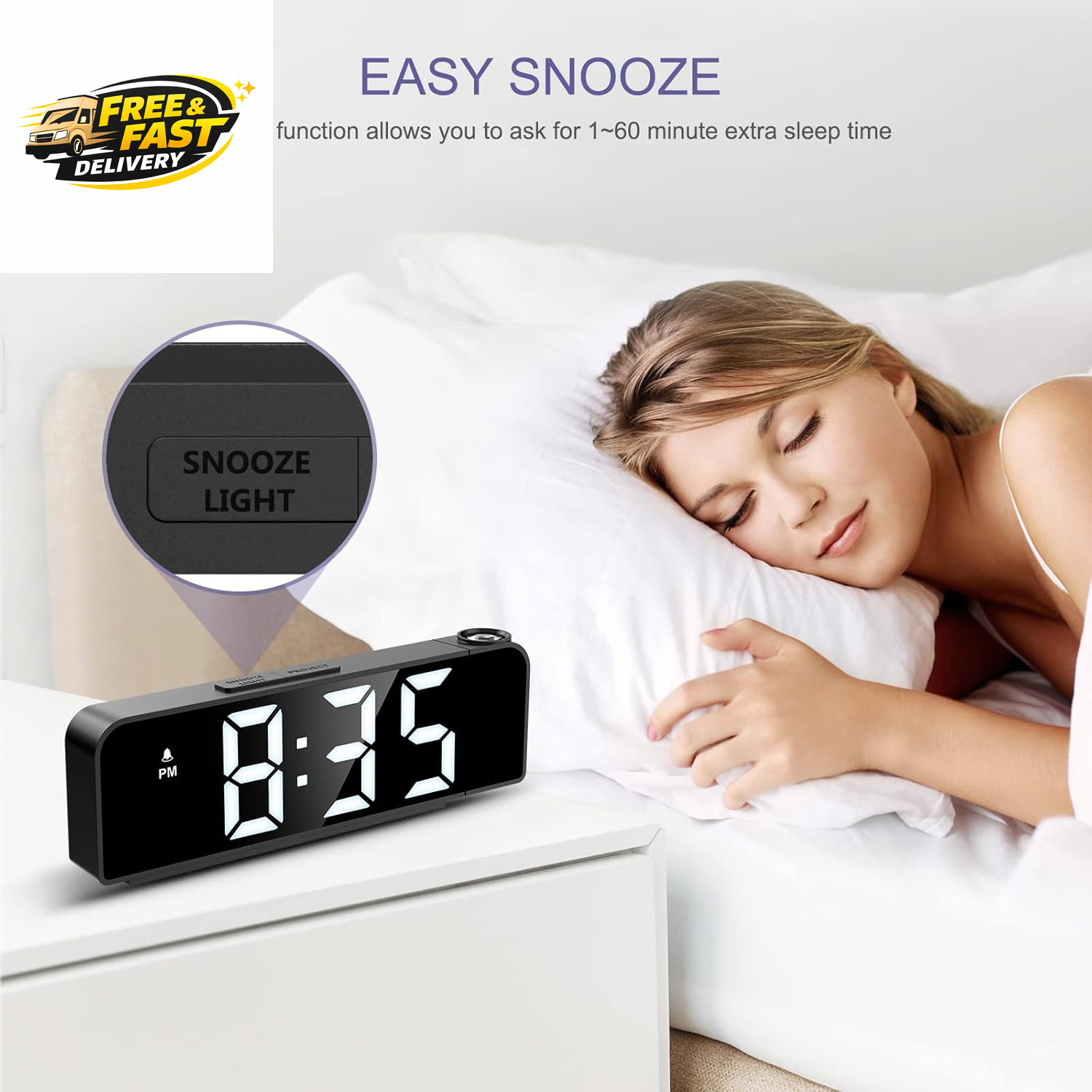 Projection Alarm Clock, Alarm Clocks with Projection on Ceiling with 7.9″ Large