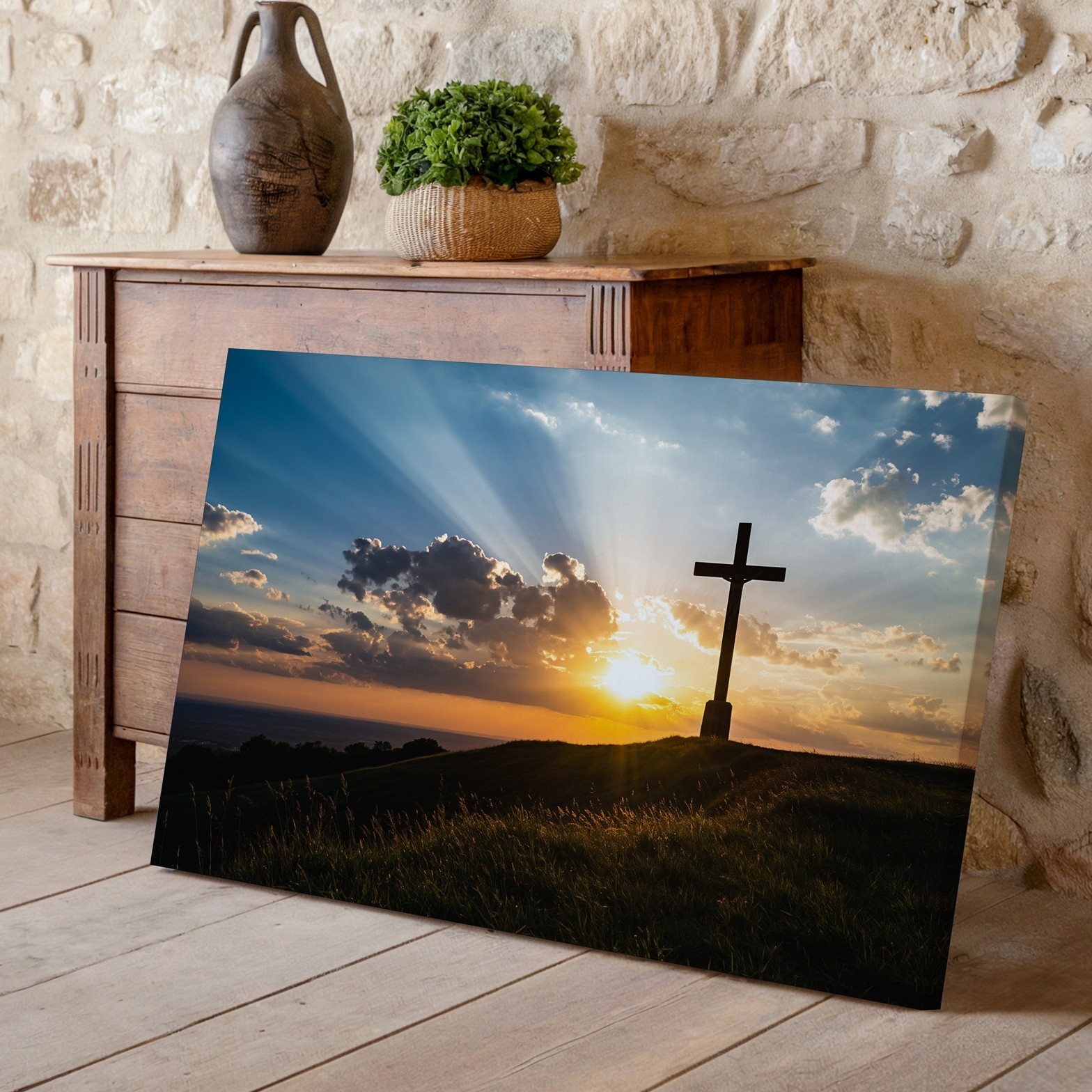 Wall Art Majestic Silhouette Of A Cross Stands Atop A Gently Sloping Home Decor