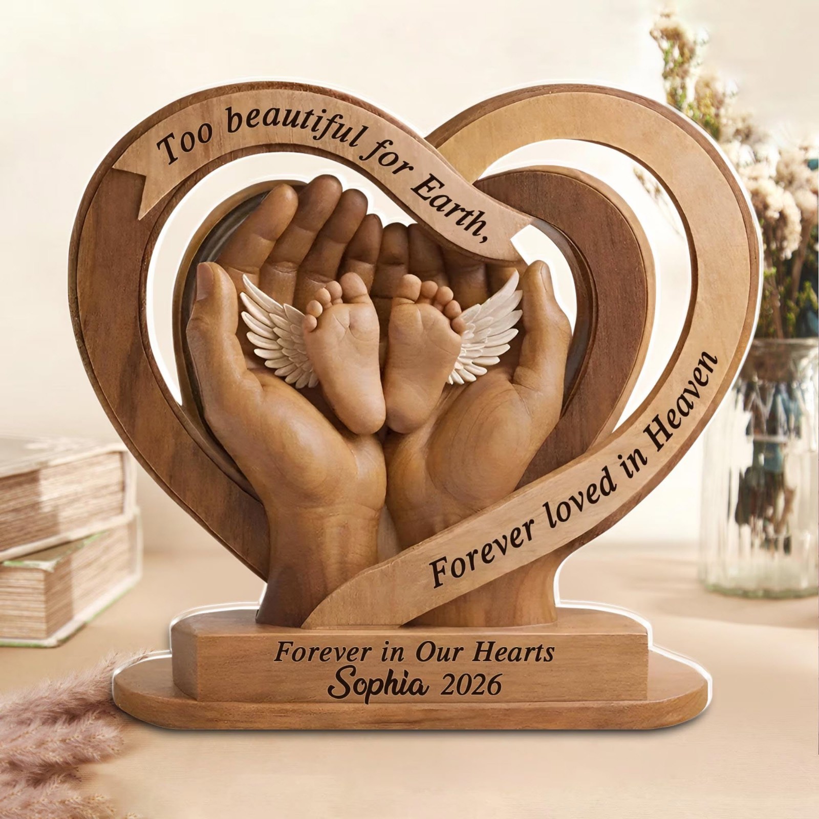 Personalized Baby Memorial Acrylic Block Angel Footprint Keepsake Gift Decor
