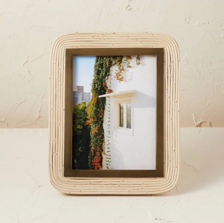 Opalhouse Designed with Jungalow Beige Rattan/Glass Boho 5×7 in Photo Frame