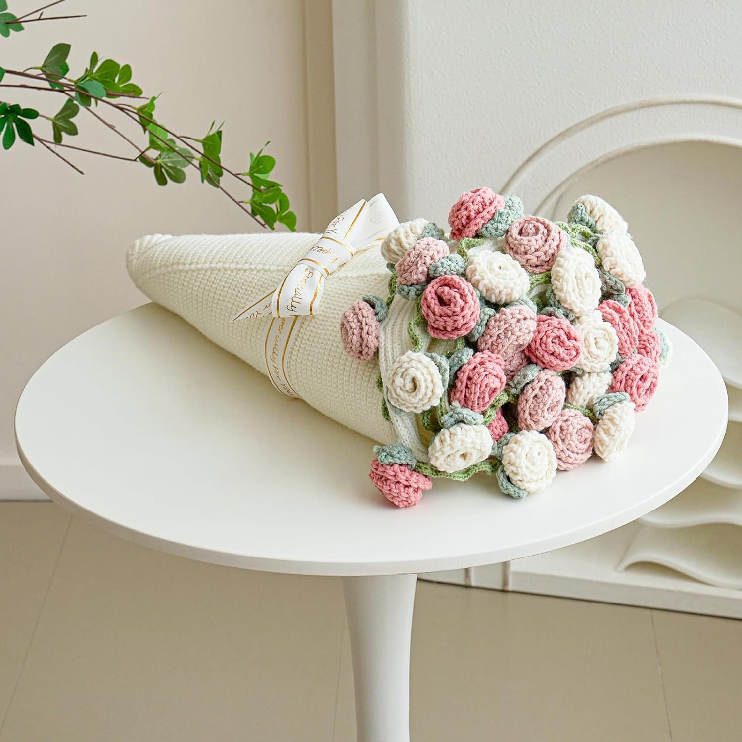 Crochet Flower Bouquet Throw Blanket, Handmade Knitted Blanket with Rose
