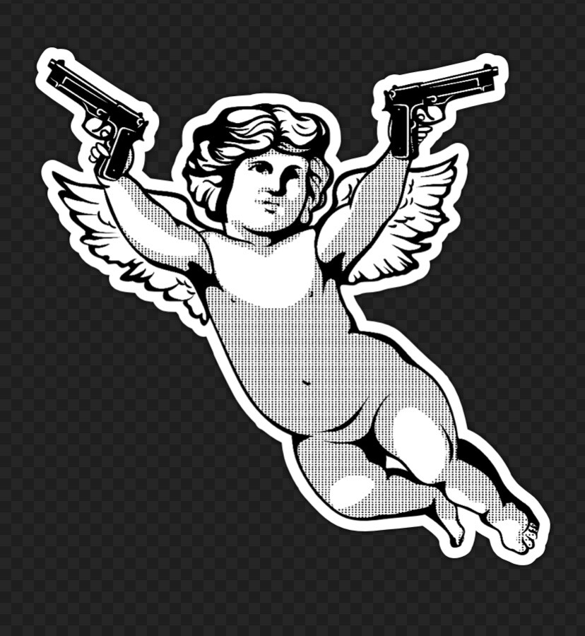 3” Street Angel Sticker Black White Protect Guardian Pistols Thig Bad