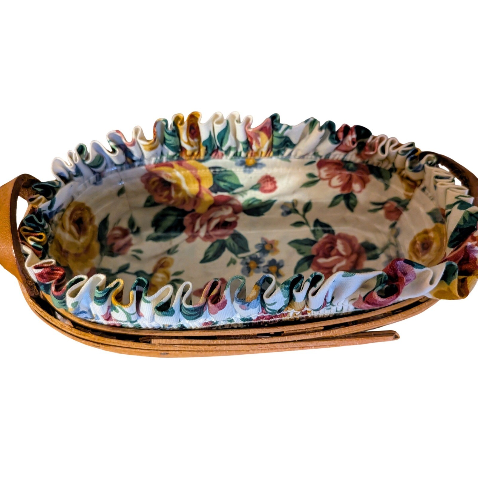 Longaberger 1995 Handwoven Basket Floral Liner Ruffled Dresden Ohio