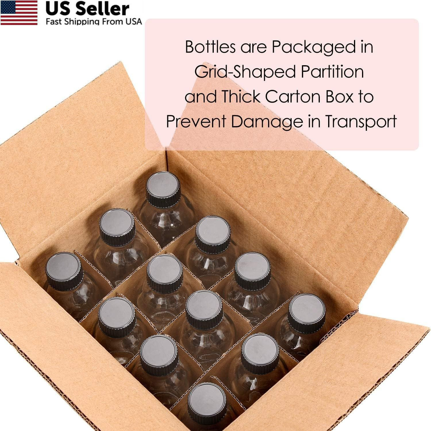 AOZITA 12 Pack, 2 oz Small Clear Glass Bottles w/Lid & 3 Funnels – 60ml