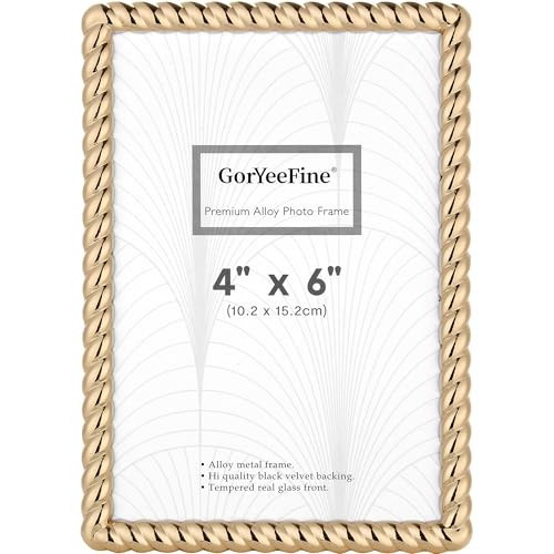 High-End 4×6” Gold Photo Frames Modern Rope Profile,Velvet Backing & Tempered