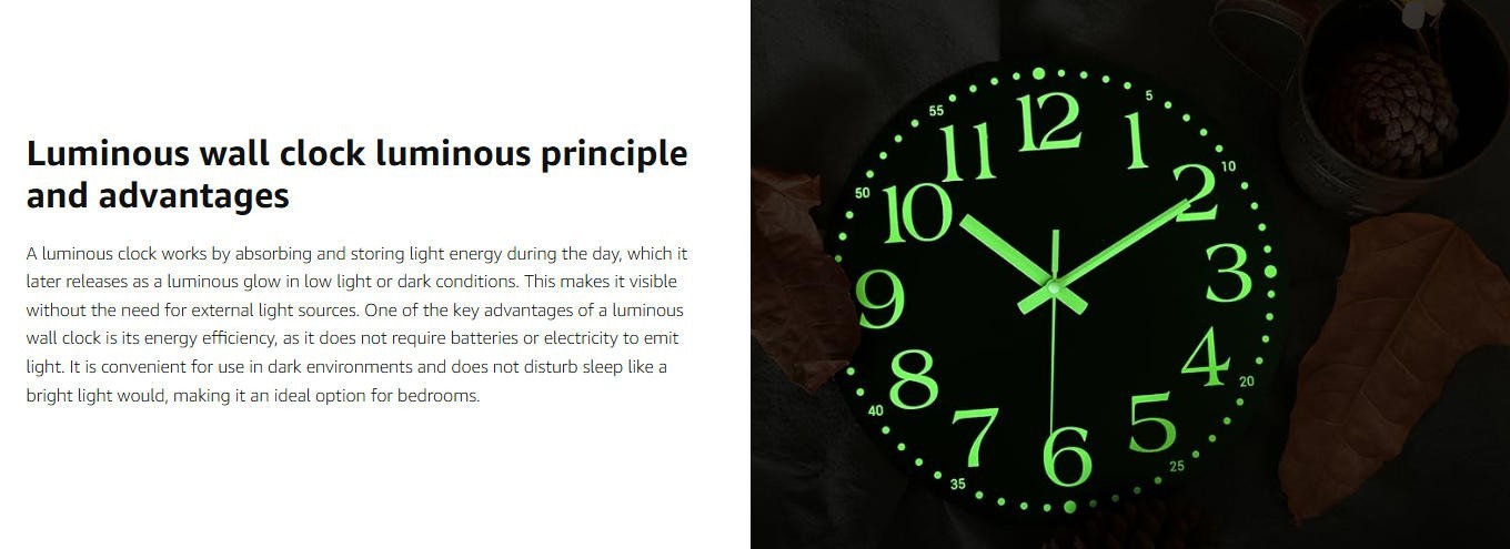 12” Wall Clock Large Luminous Quartz Night Light Glow In The Dark Silent Home