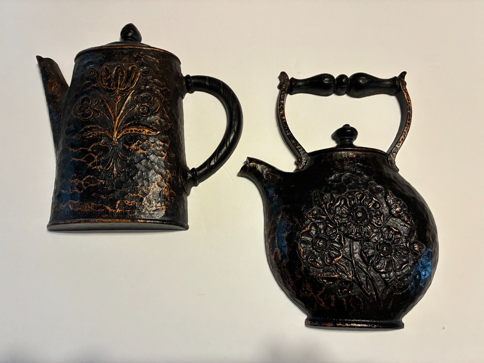 Vintage 1972 Homco Wall Decor Kitchen Copper Teapot- Coffee Pot Set Cottage