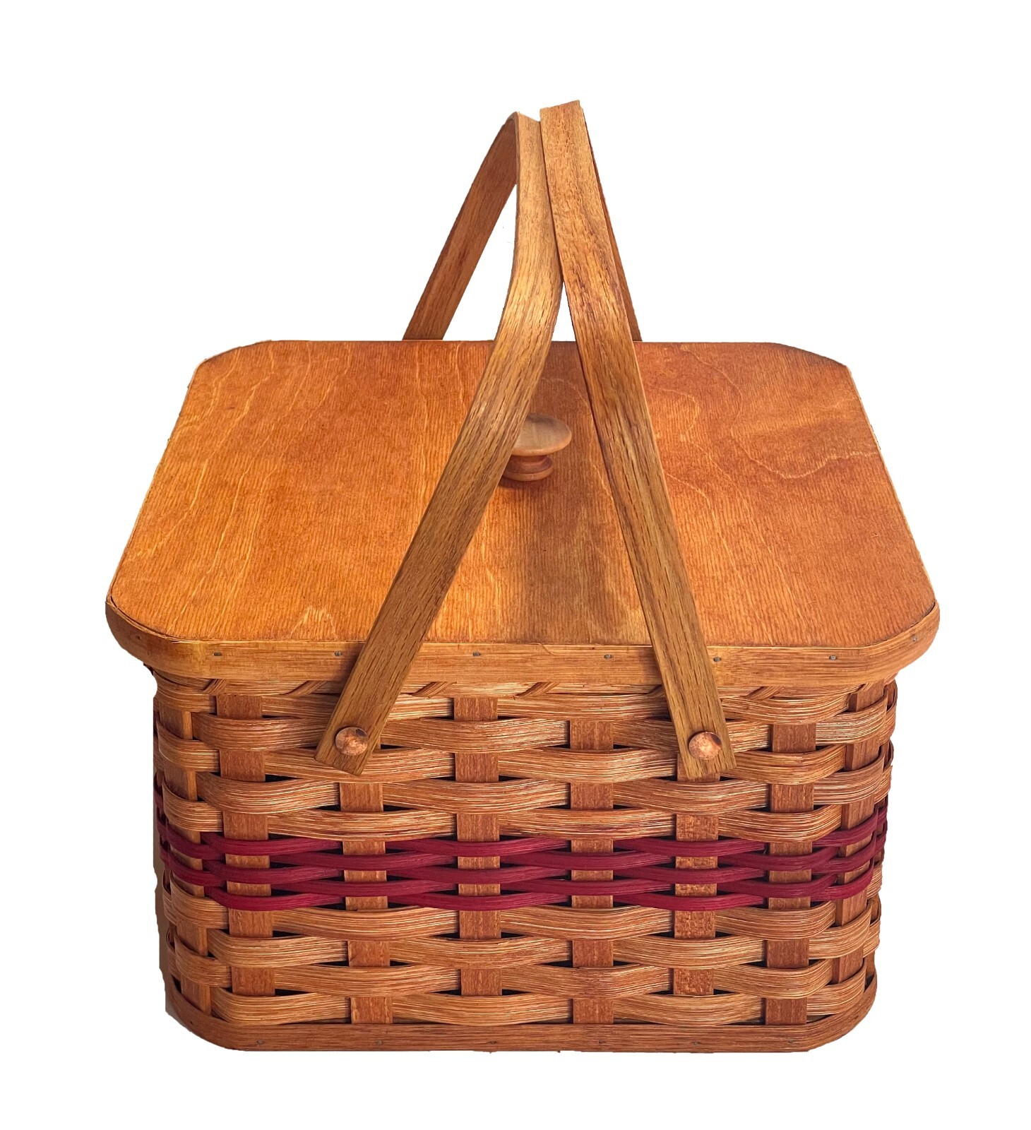 Amish Double Pie Carrier Square Oak Handmade Basket Swinging Handles
