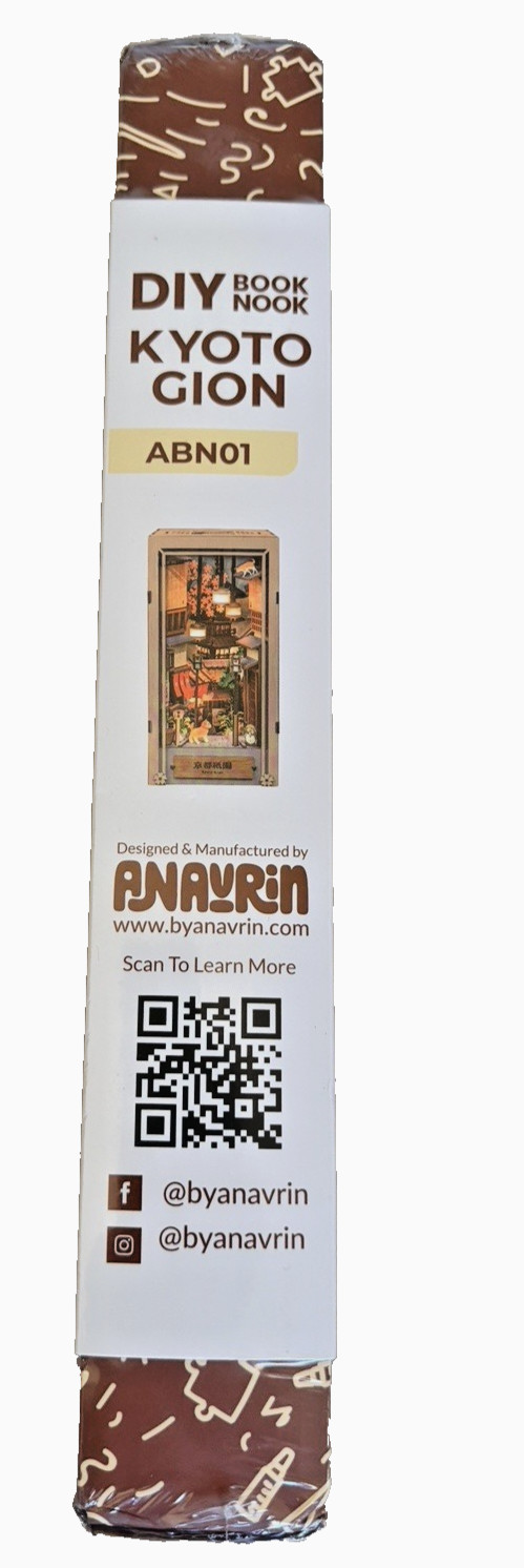 Anavrin Kyoto Gion Book Nook Kit, DIY 3D Wooden Bookshelf Insert w/ LED