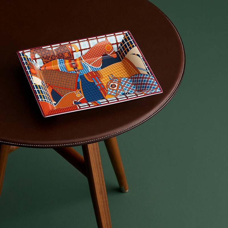 Auth HERMES Pour Sortir Change Tray Vide Poche Porcelain Orange Horse Valet Box