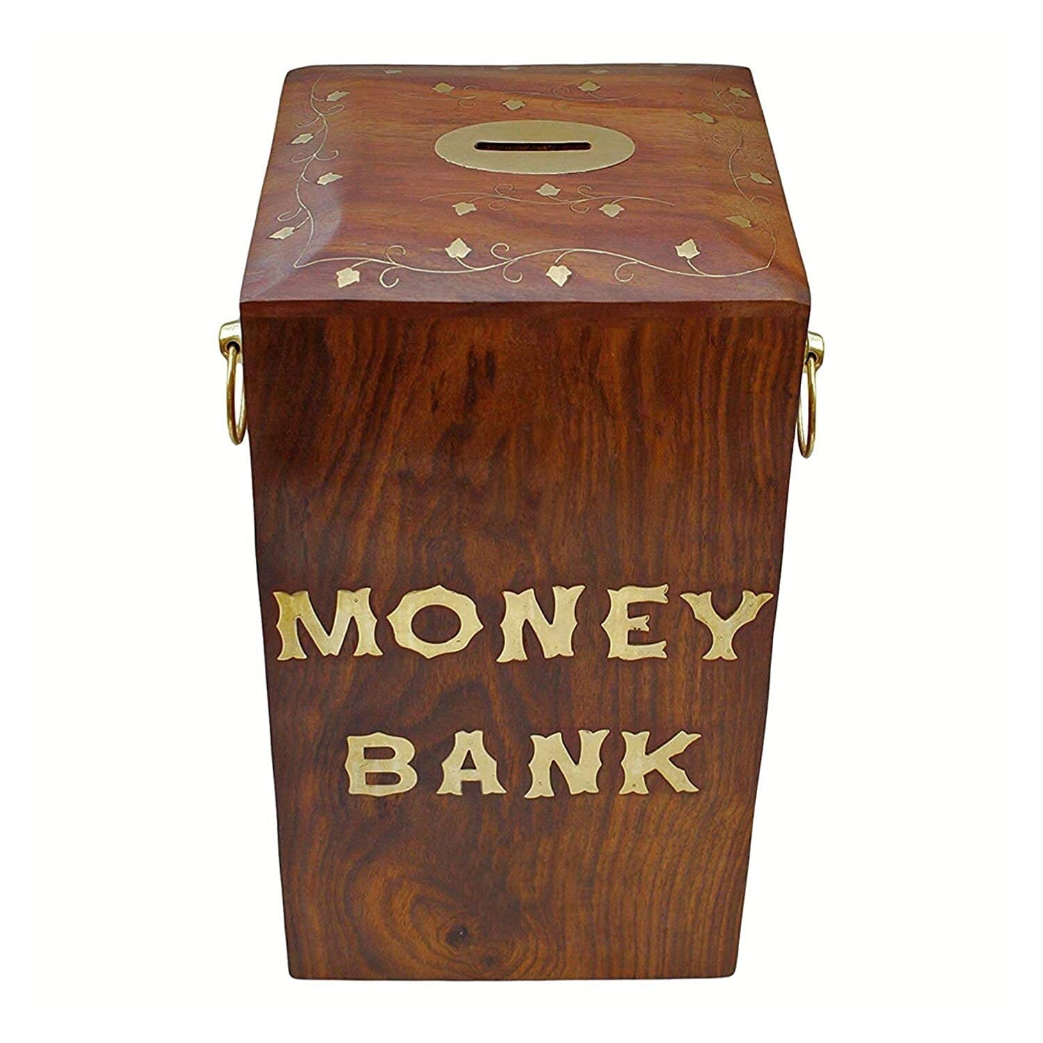 Handcrafted Wooden Piggy Bank – Medium Size Money Savings Jar for Kids & Adult