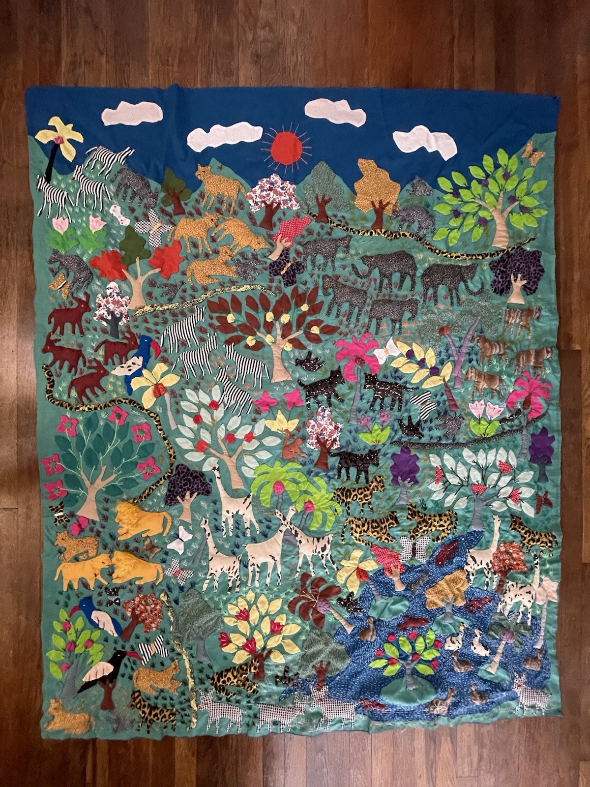 Vtg Peruvian 3D Folk Art Handmade Animal Kingdom Wall Hanging Tapestry 54×66”