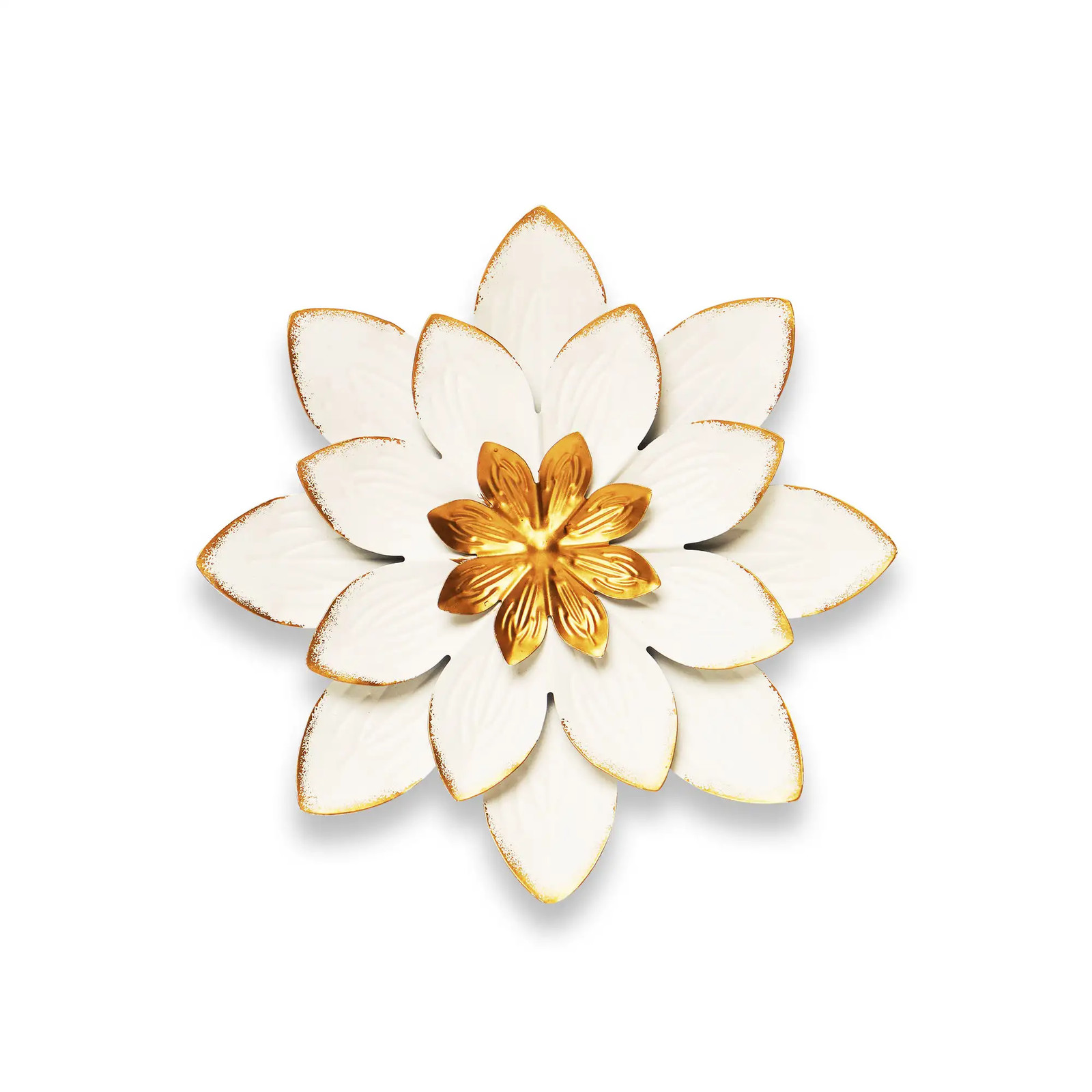 G128 9 IN White and Gold Flower Metal Wall Art Decor