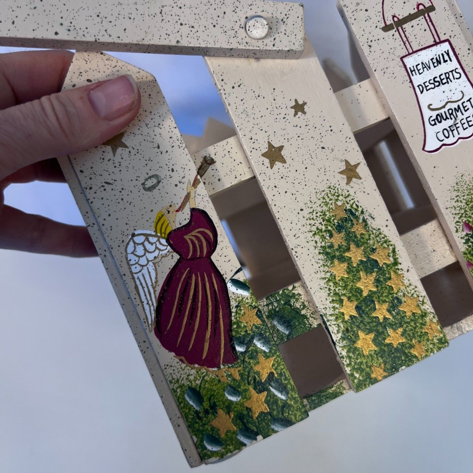 Hand Painted Wooden Fence Picket Square Basket Planter Decor Christmas Farmhouse