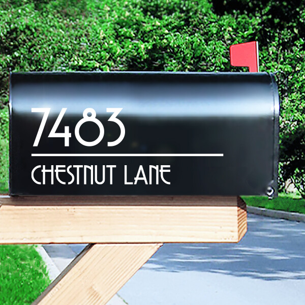 Art Deco Mailbox Address Decal, MCM Street Name Sticker / 4″ h x 10″ w – #1274