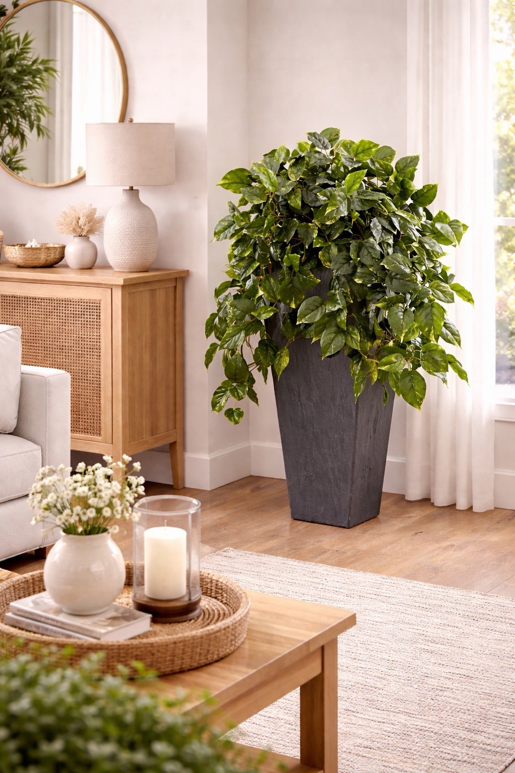 29″ Artificial Pothos In Slate Planter UV Resistant (Indoor/Outdoor)