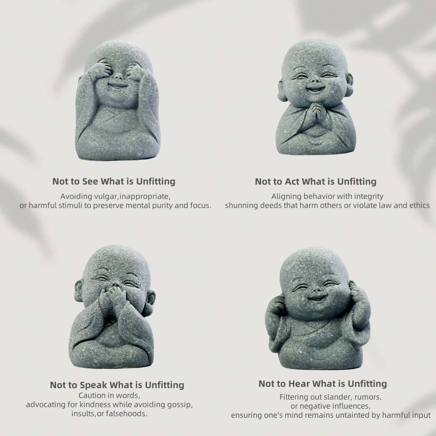 4-in-1 Laughing Buddha Statue Decor Set Small Zen Monk Sandstone Buddha Sculp…