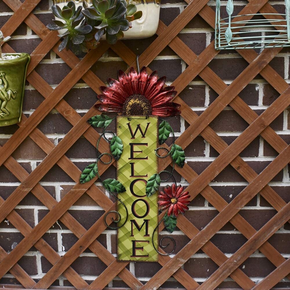 Welcome Sign for Front Door Decor Hanging Sign, Metal Flower Welcome Door Sign W
