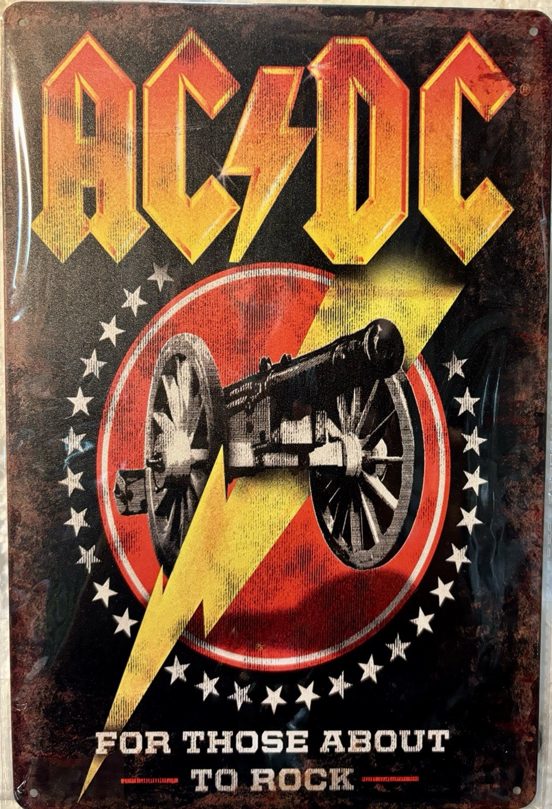 TIN SIGN 8×12 AC/DC Cannon Rock Roll Band Heavy Metal Stars Lightning Bolt DD13