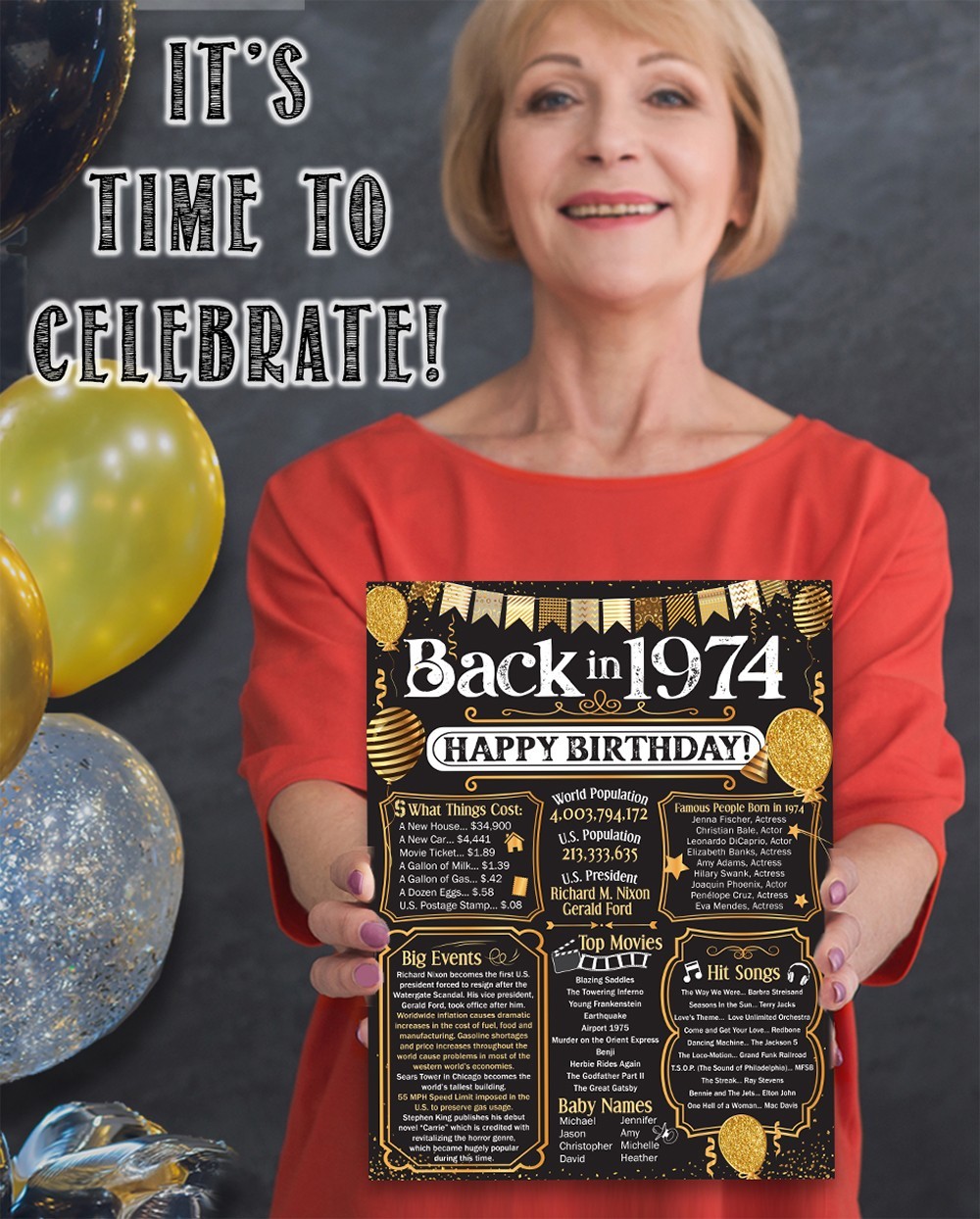 52nd Birthday Decorations 1974 Back in 1974 Poster 11×14 Unframed Party Gift