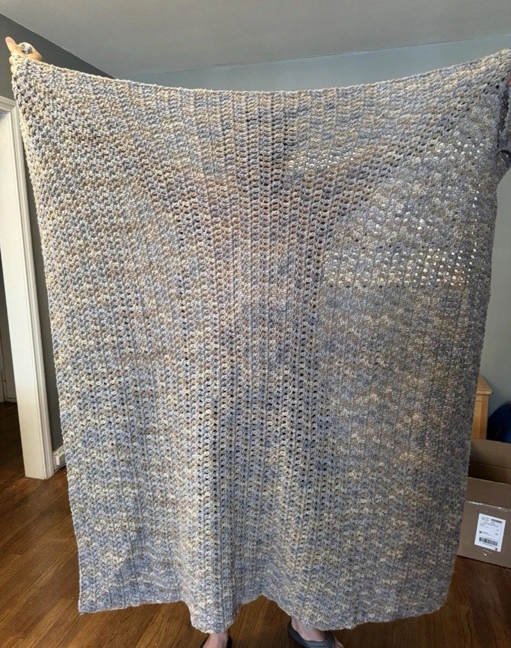 NEW Hand Crocheted Large Throw Blanket 55 x 60, Grey, Soft Yarn