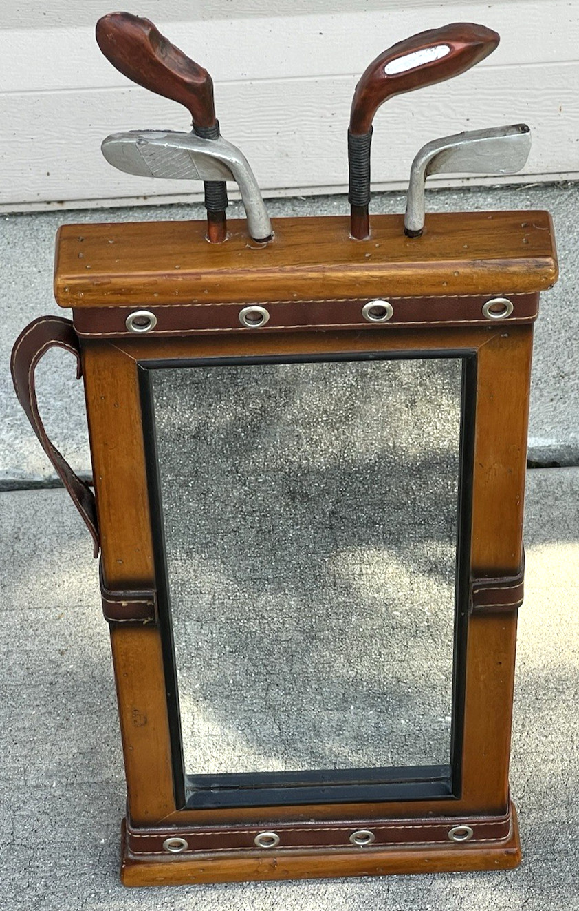 Vintage 3D Golf Bag Shadowbox Wall Mirror Wood Frame Man Cave Sports Decor 22″