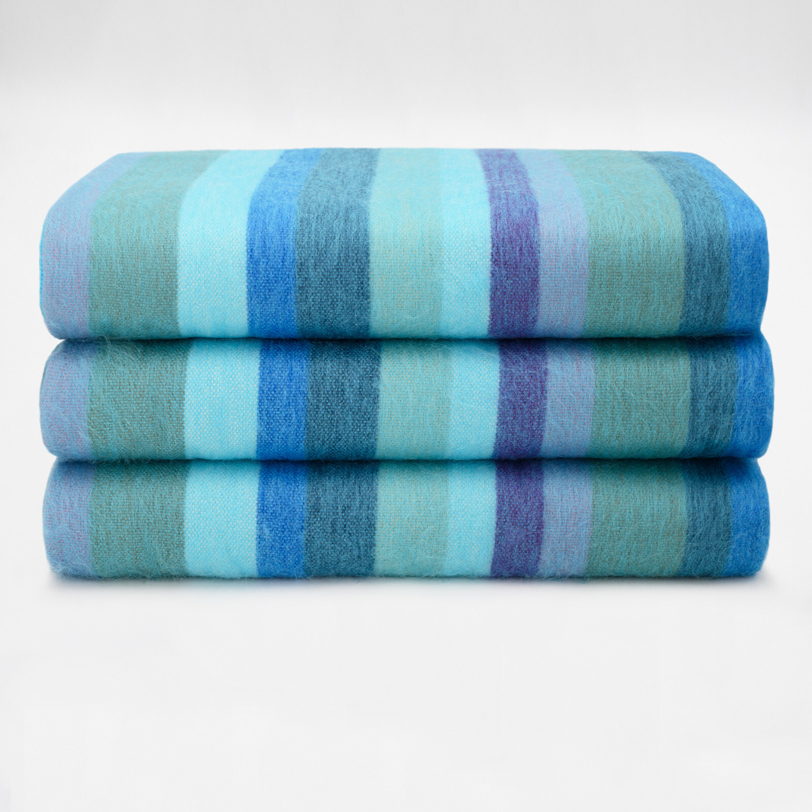 SOFT&WARM STRIPED ALPACA WOOL BLANKET 96″ x 68″ STRIPED TURQUOISE OCEAN HUES