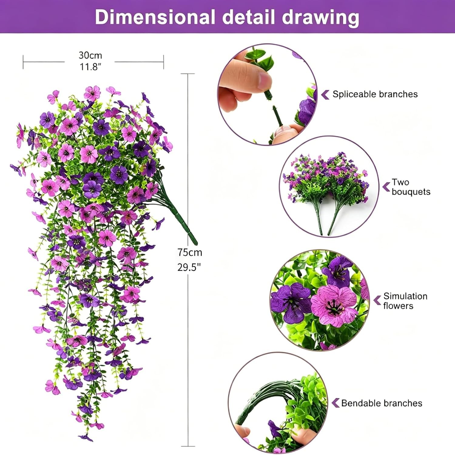 6Pcs Artificial Hanging Flowers Faux Plants Spring Porch Decor for Outdoors USA